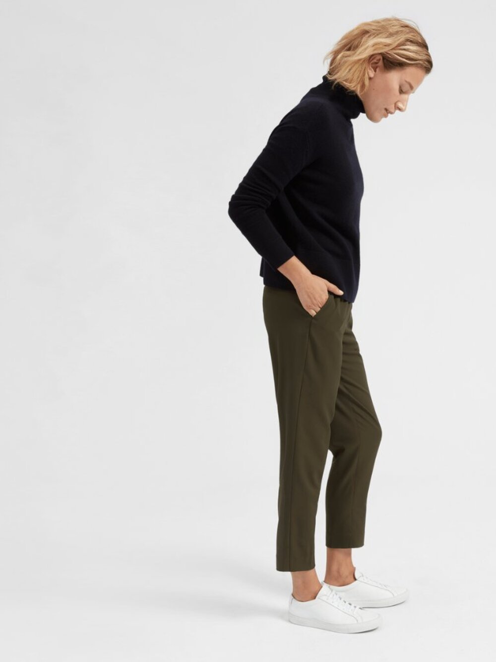 Everlane 100% Wool Easy Pants Olive Green Pull On Trousers Size 14 office